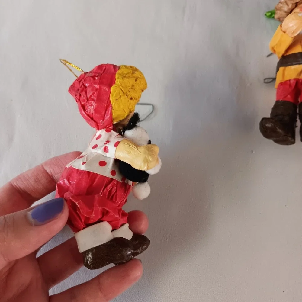 Vintage Paper Mache Christmas Ornaments Set 4 Santa Elf Folk Art Figures‎ Retro